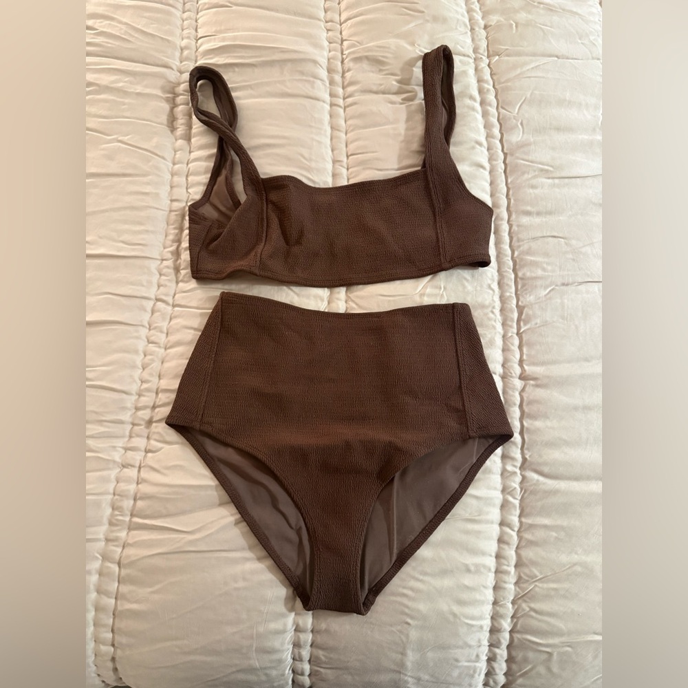 Elce swim brown textured bathing suit top